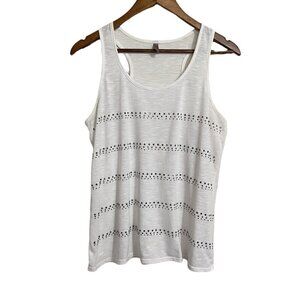 Vanity Essentials Women's White Rhinestone Striped Y2K Retro Tank Top Large